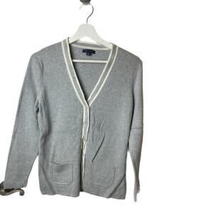 Tommy Hilfiger Grey V-Neck Knit Cardigan Sweater Women's Size L
